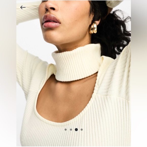 ASOS DESIGN- super soft ribbed long sleeve fitted midi dress with choker detail - Picture 4 of 5